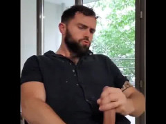 horny stud ruins his shirt with huge milky cumshot